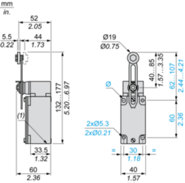Endebryter, XC Standard, XCKJ, termoplastisk plast rullespak var. lengde, 1NC+1 NO, snap, M20