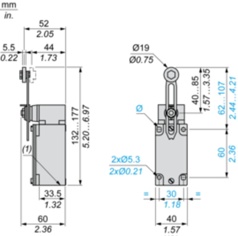 Endebryter, XC Standard, XCKJ, termoplastisk plast rullespak var. lengde, 1NC+1 NO, snap, M20 - Bilde 6