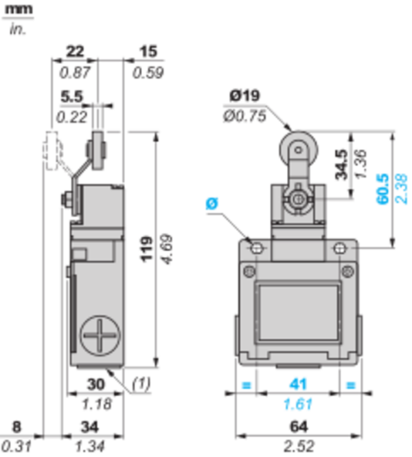 Endebryter, Endebryter XC Standard, XCKM, termoplastisk rullespak, 1NC+1 NO, snap-action, M20
