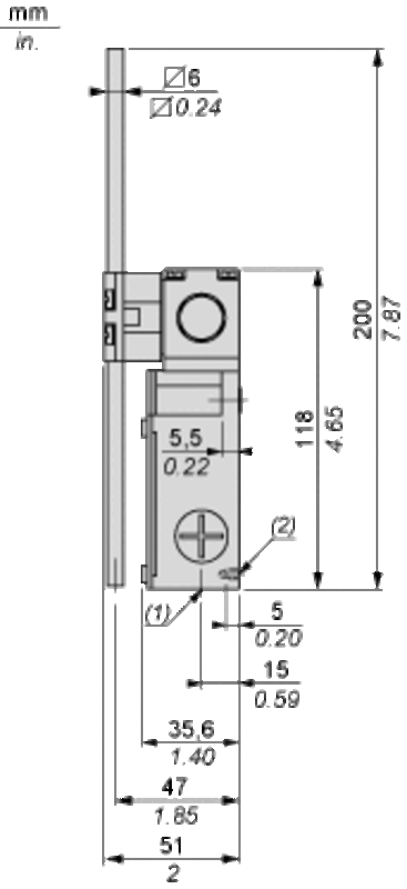 Endebryter XCKMR firkantstang 6 mm krysset eller T 2 NC og 2 NC