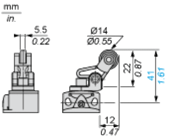 Endebryter, Endebryter XC Standard, XCKP, termoplastisk plast rullespak plung. Ver, 1NC+1 NO, treg, M16