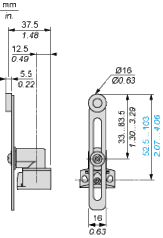 Endebryter, Endebryter XC Standard, XCKP, termoplastisk plastrullespak med varighet, 1NC+1 NO, langsom, M16
