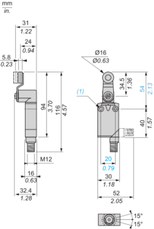 Endebryter, Endebryter XC Standard, XCMD, termoplastisk rullespak, 1C/O, snap, M12