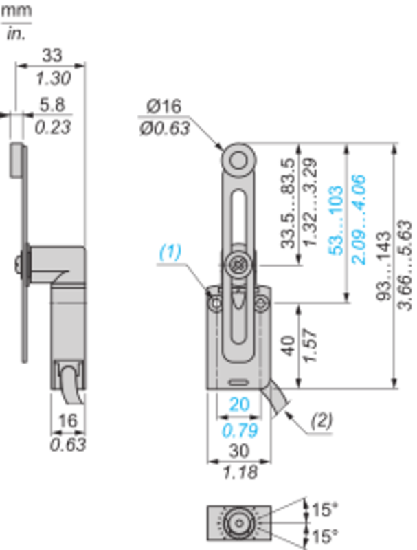 Endebryter, Endebryter XC Standard, XCMD, termoplastisk plast rullespak med lengde, 1NC+1 NO, snap, 1 m - Bilde 7