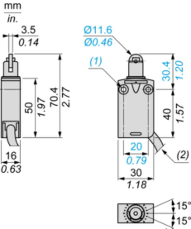 Endebryter, Endebryter XC Standard, XCMD, stålrulleplunger, 1NC+1 NO, sakte, 1 m - Bilde 4