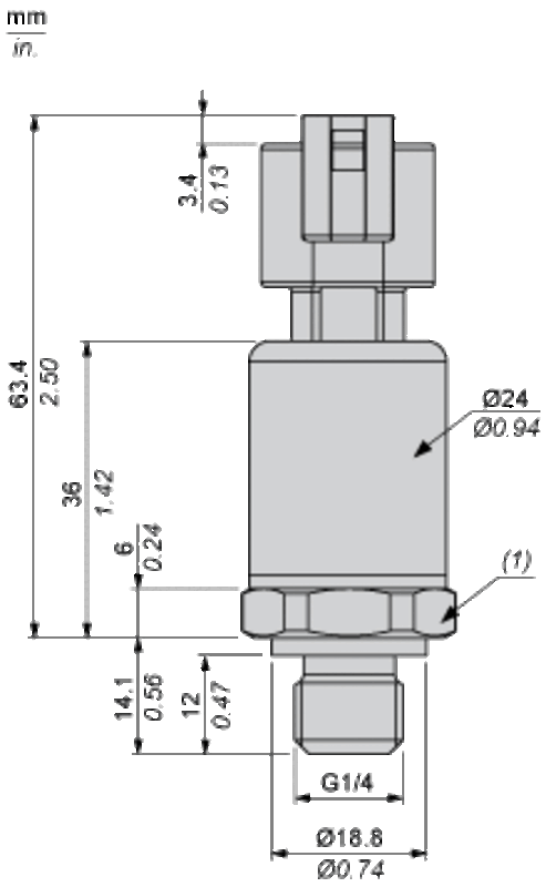 Trykkmåler 400 BAR 0,5-4,5V DC G1/4A Hann-FPM-TETNING DEUTSCH-KONTAKT