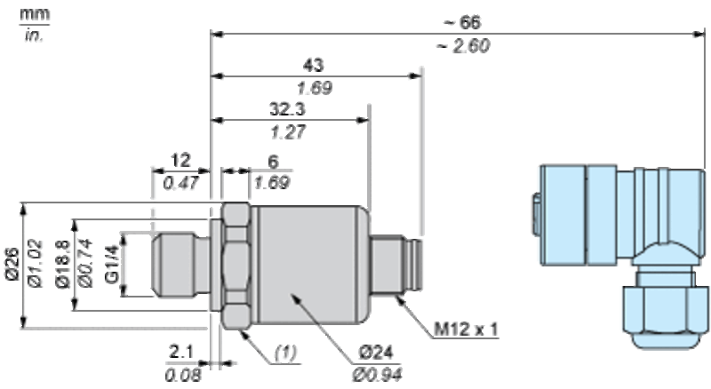 Trykkmåler -1 1 BAR 4-20MA G1/4A Hann-FPM-TETNING M12-KONTAKT - Bilde 2