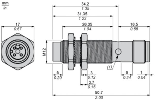 Induktiv tilstedeværelsesensor XS, induktiv sensor XS2 M12, L51mm, messing, Sn8mm, 12...24 VDC, M12