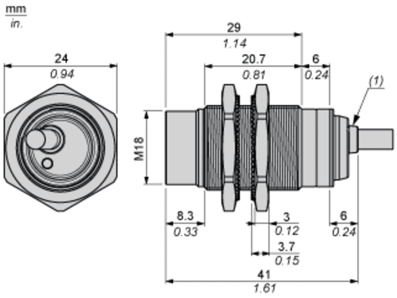 Induktiv tilstedeværelsesensor XS, induktiv sensor XS2 M18, L41 mm, messing, Sn16 mm, 12...24 VDC, kabel 2 m - Bilde 3