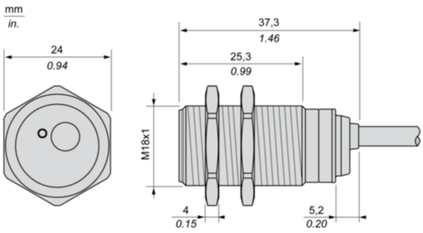 Induktiv tilstedeværelsesensor XS, induktiv sensor XS4 M18, L36mm, PPS, Sn8mm, 12...24 VDC, kabel 2 m