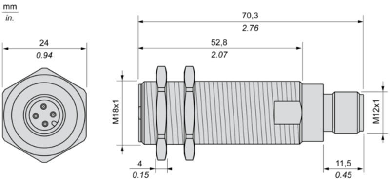 Induktiv sensor XS4 sylindrisk M18 Sn 8 mm M12 tilkobling til r - Bilde 1