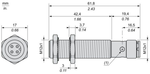 Induktiv tilstedeværelsesensor XS, induktiv sensor XS6 M12, L62mm, messing, Sn4mm, 12...48 VDC, M12