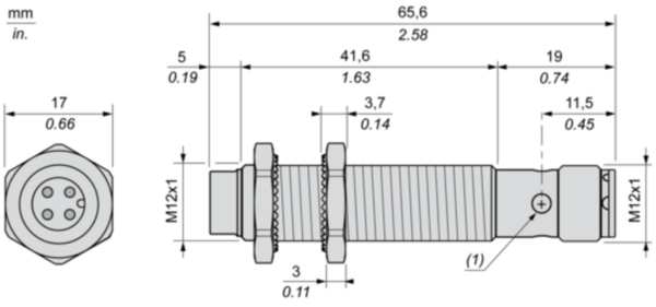 Induktiv tilstedeværelsesensor XS, induktiv sensor XS6 M12, L66 mm, messing, Sn7 mm, 12...48 VDC, M12