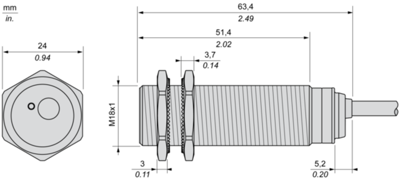 Induktiv tilstedeværelsesensor XS, induktiv sensor XS6 M18, L62mm, messing, Sn8mm, 12...48 VDC, kabel 10 m - Bilde 5