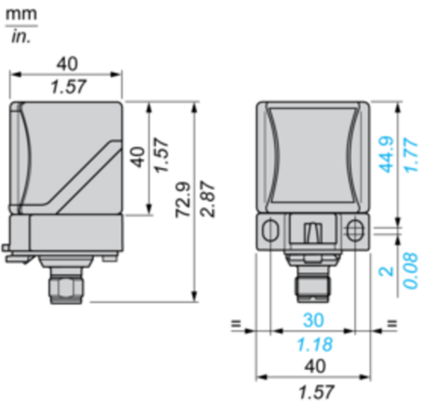 Induktiv tilstedeværelsesensor XS, induktiv sensor XS8 40x40x70, PBT, Sn40 mm, 12...48 VDC, M12
