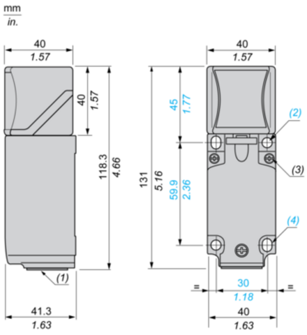 Induktiv tilstedeværelsesensor XS, induktiv sensor XS8 40x40x117, PBT, Sn40 mm, 12...48 VDC, terminaler