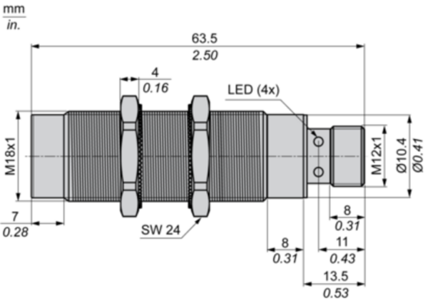 Induktiv tilstedeværelsesensor XS, induktiv sensor XS9 M18, L64mm, full SS 316L, Sn20 mm, 12...24 VDC, M12