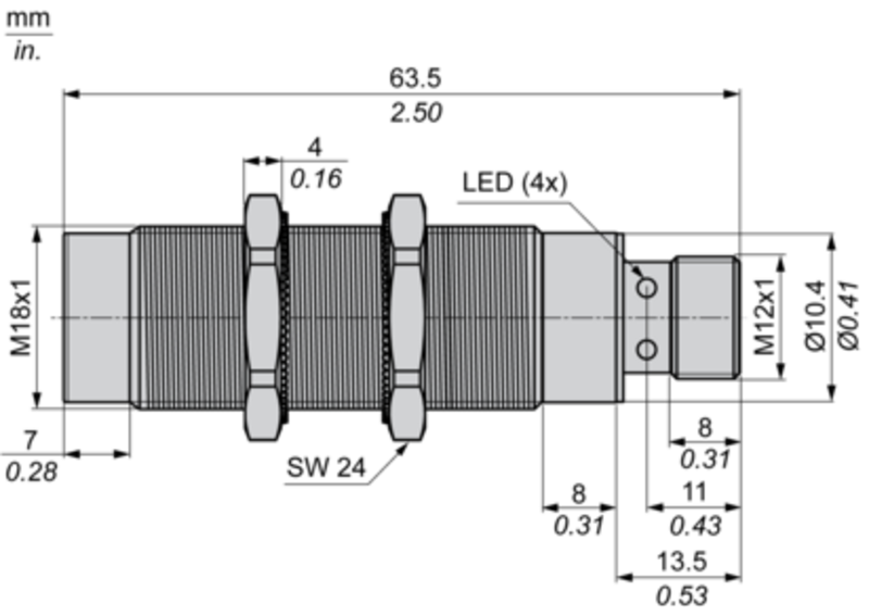 Induktiv tilstedeværelsesensor XS, induktiv sensor XS9 M18, L64mm, full SS 316L, Sn20 mm, 12...24 VDC, M12 - Bilde 7