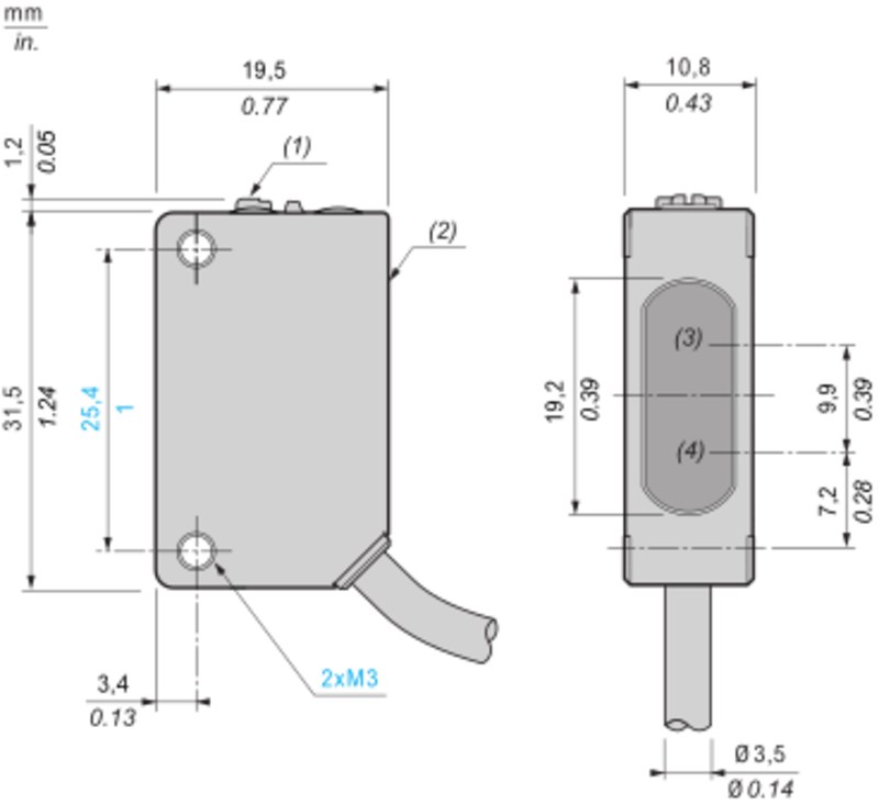 Fotoelektrisk sensor XU, fotoelektrisk sensor, miniatyr, polarisert, Smax = 8 m, PNP, kabel 2 m - Bilde 2