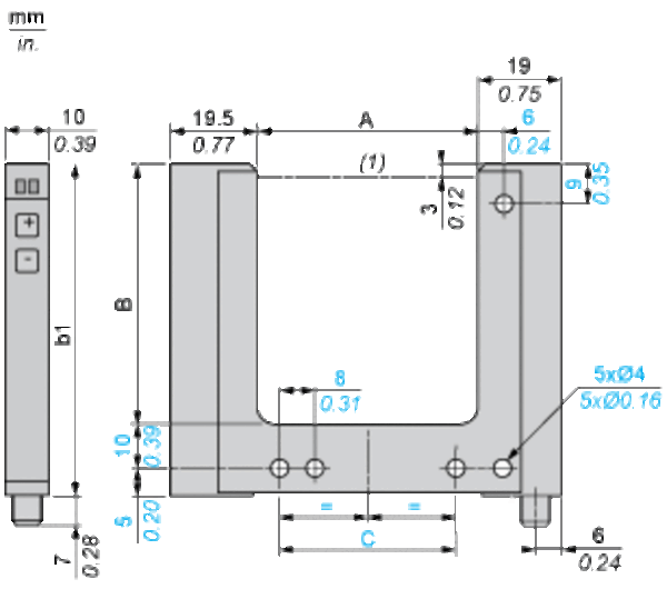 Fotoelektrisk sensor XU, XUY, gaffel, laser, teach, 120X59mm, 12...24 VDC, M8