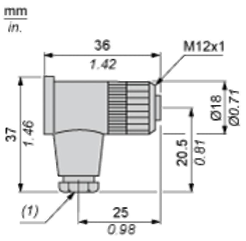 Albuekontakt, Hunn, M12, 4-pins, Kablenippel PG7 - Bilde 3