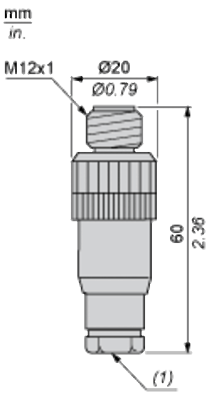 Rett kontakt, Hann, M12, 4-pins,Kablenippel PG7
