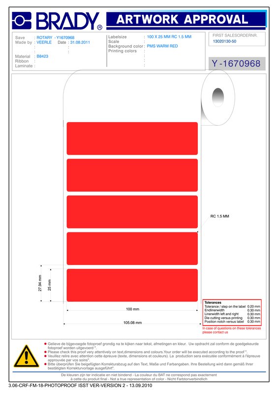 Etiketter til maskin, LAMINERT POLYESTER 100X25MM RØD R/5000
