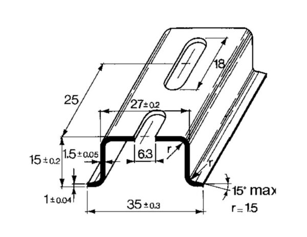 Din-skinner, TS 35X15/6X18 2M/ST/ZN