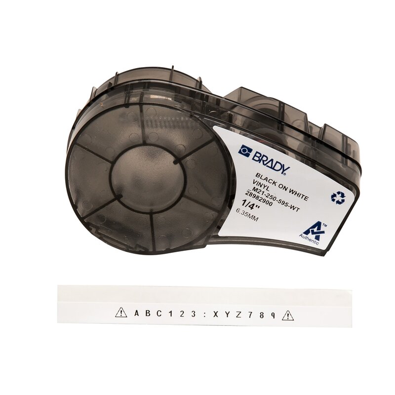 Tape til maskin, M21-250-595-WT, Allværs vinyl  tape svart på hvit 6,35mm - Bilde 1