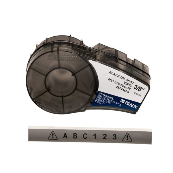 Tape til maskin, M21-375-595-GY , Allværs vinyl tape svart på grå 9,53mm