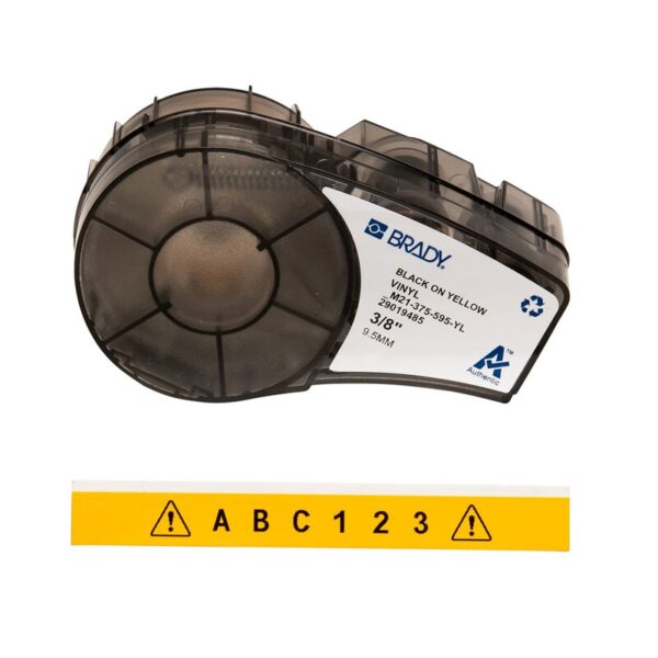 Tape til maskin, M21-375-595-YL, Allværs vinyl tape svart på gul 9,53mm