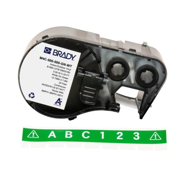 Tape til maskin, M4C-500-595-GN-WT, Allværs vinyl tape hvit på grønn 12,7mm