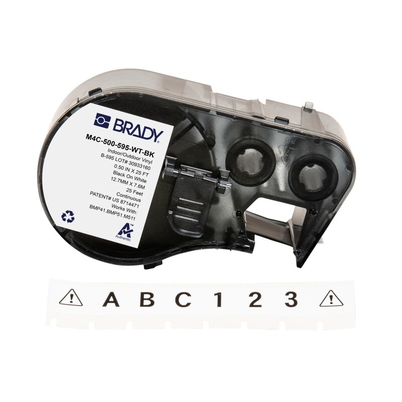 Tape til maskin, M4C-500-595-WT-BK, Allværs vinyl tape Hvit med sort skrift 12,7 mm - Bilde 1